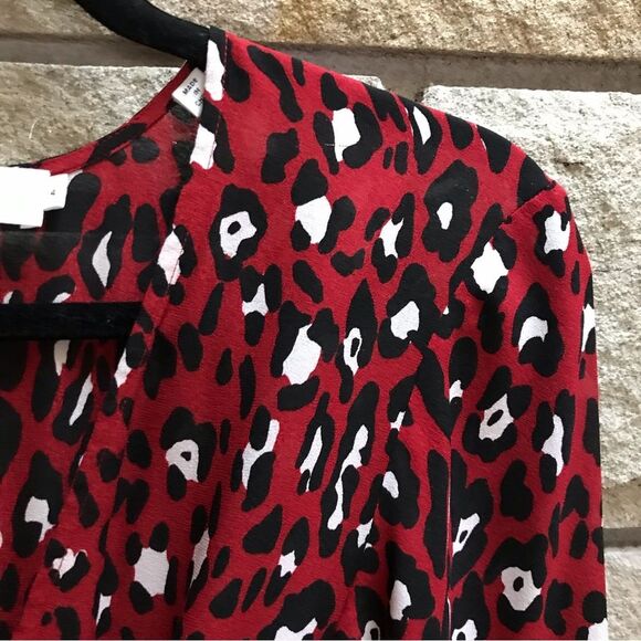A.L.C. Red & Black Leopard Print Silk Mini Wrap Dress Size 4 - Picture 9 of 14